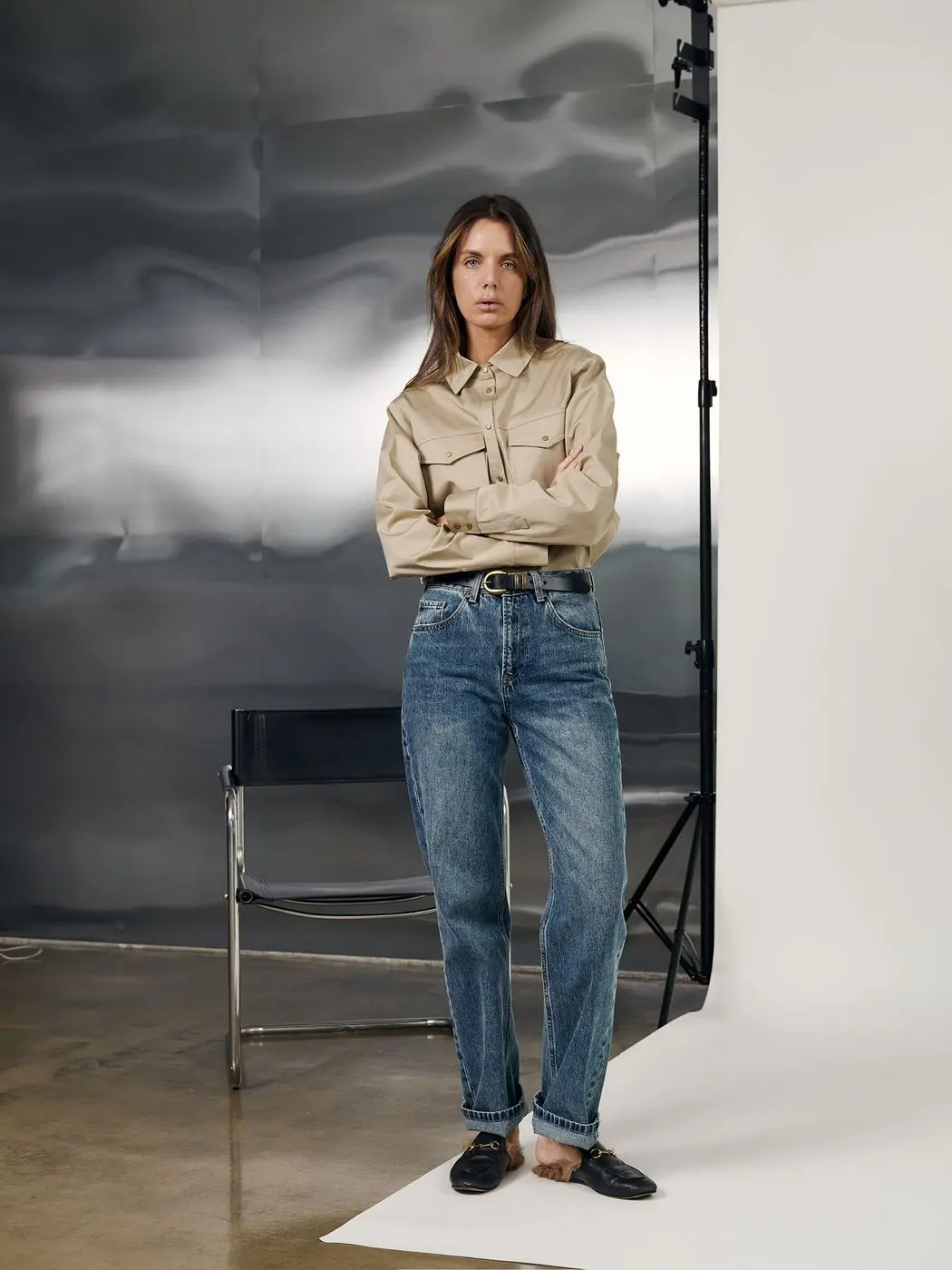 Рубашка на кнопках, бежевый