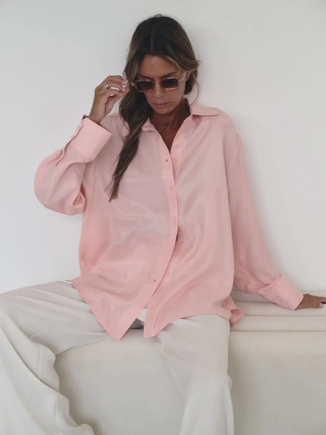 Рубашка объемного кроя, персиковый
