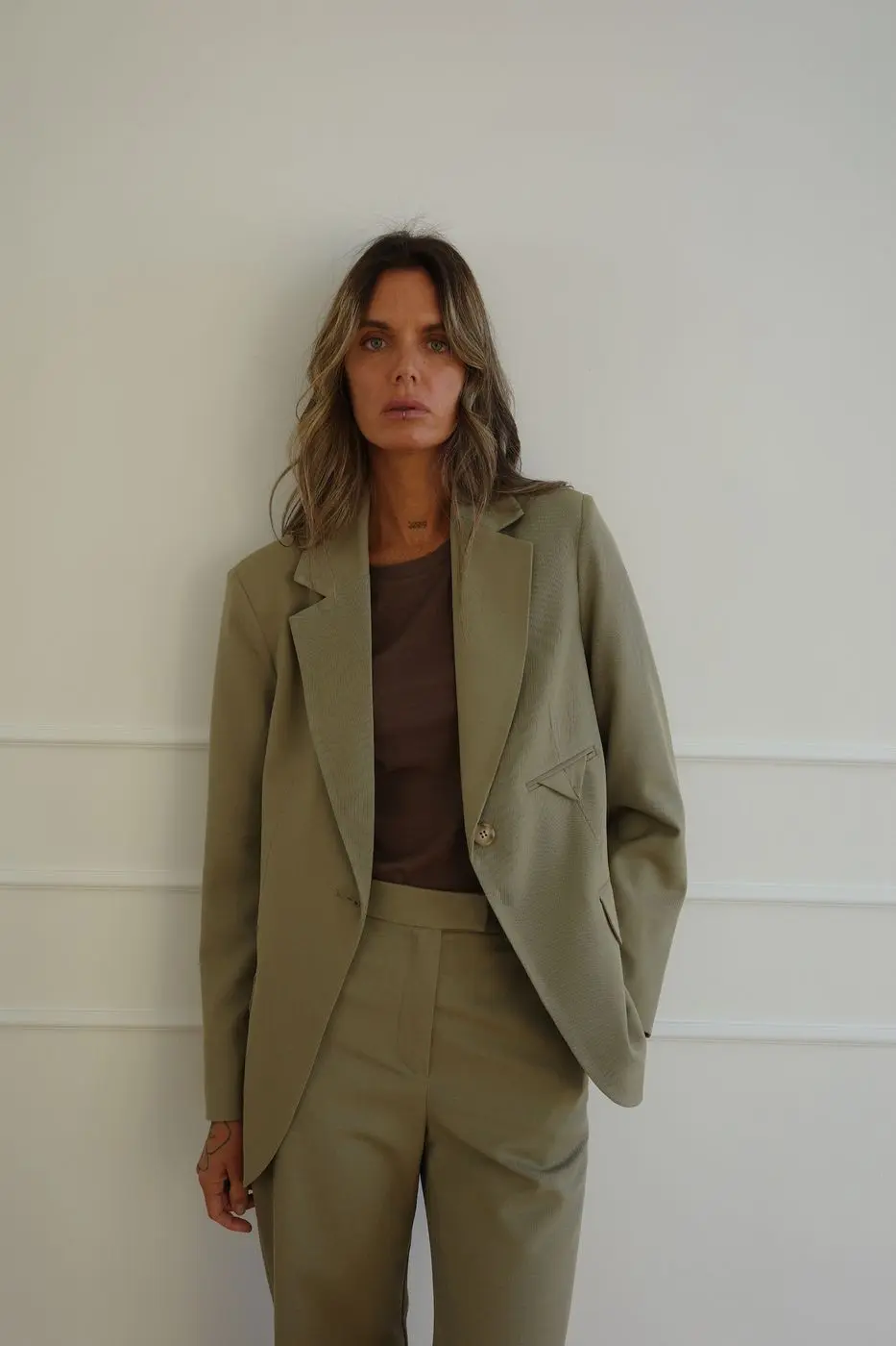 Жакет однобортный, оливковый