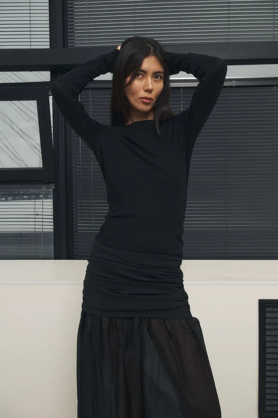 Лонгслив с шерстью, черный