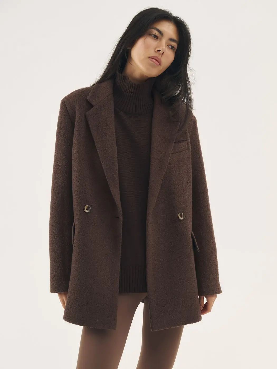 Пальто-пиджак из фактурной шерсти, шоколадный