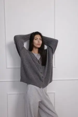 Кардиган с кашемиром, графитовый меланж