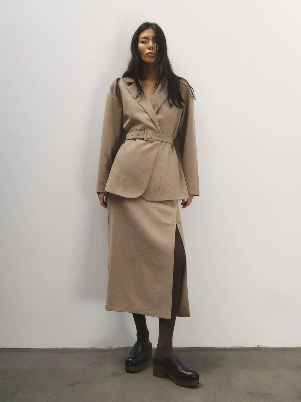 Юбка миди на пуговицах, бежевый