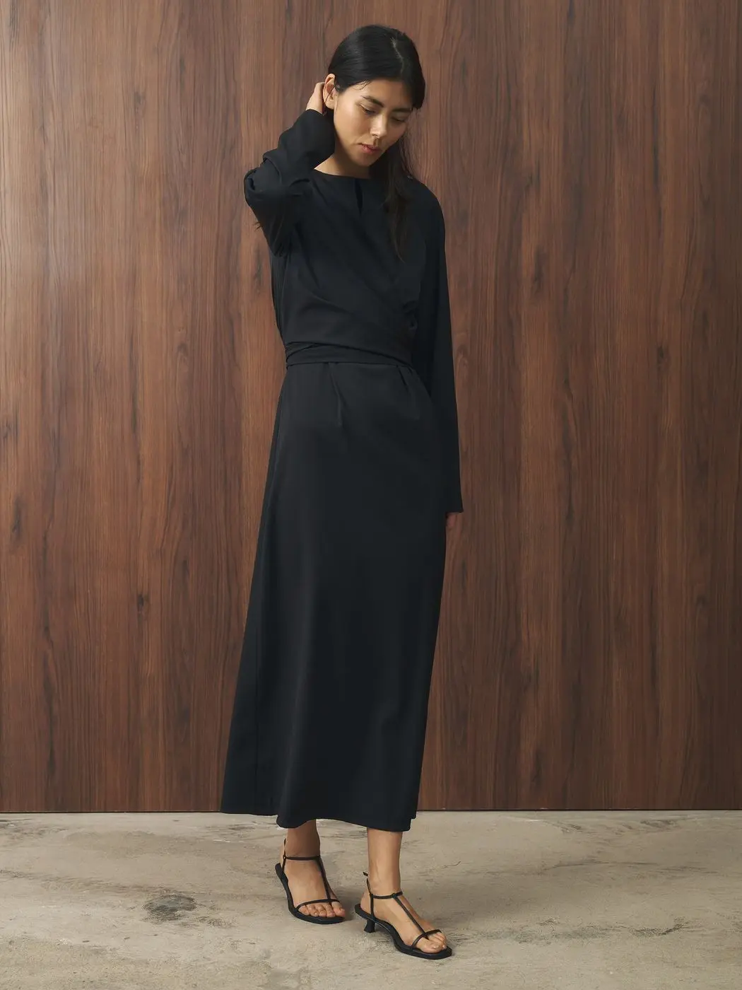 Платье миди с завязками на талии, черный