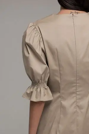 Платье мини с фигурным лифом, бежевый