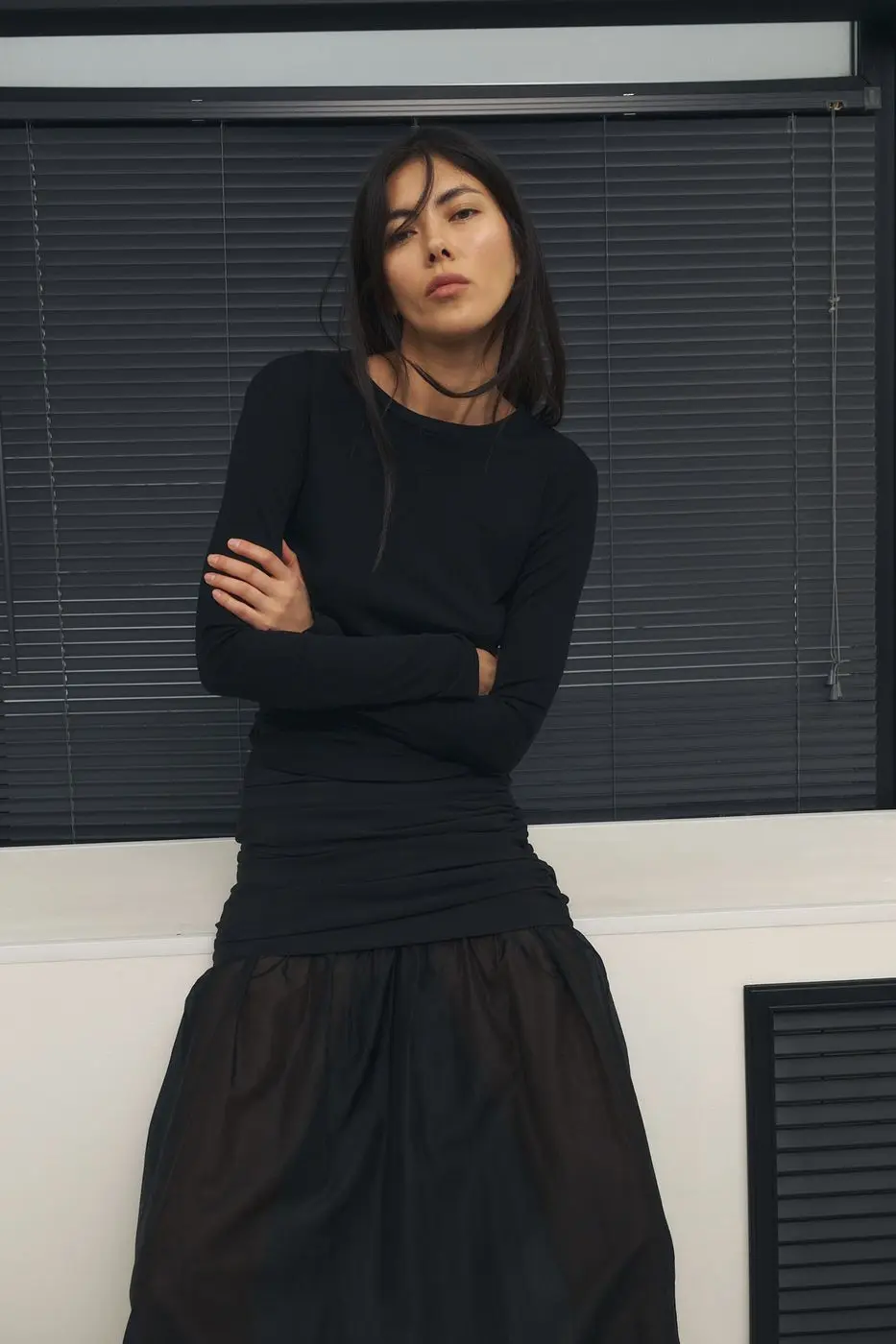 Лонгслив с шерстью, черный