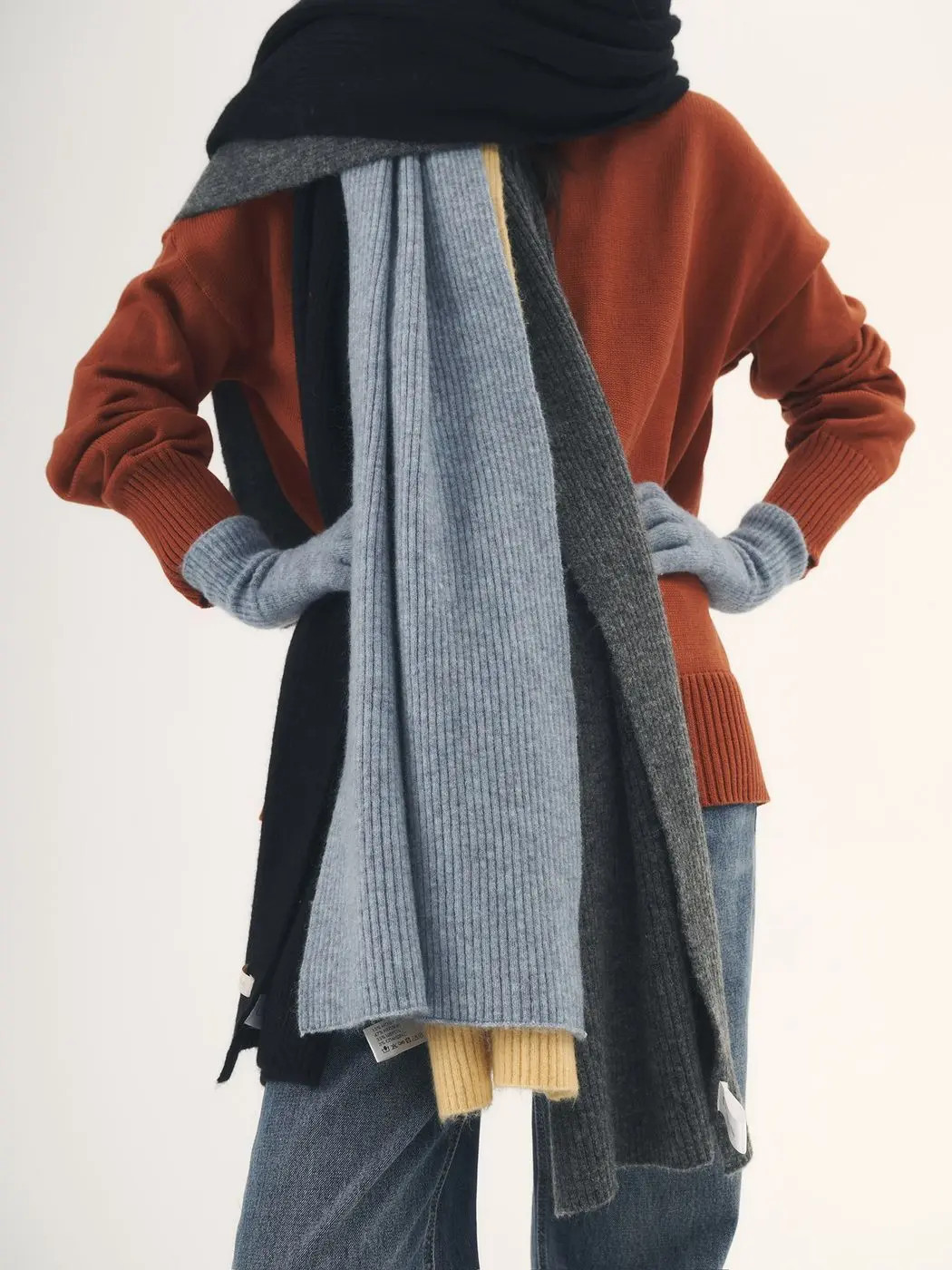 Шарф с мохером, серо-голубой