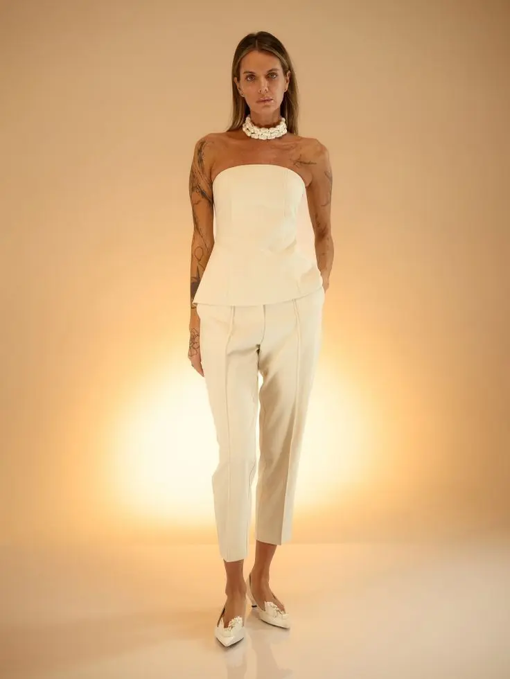 Брюки с застроченными стрелками, молочный