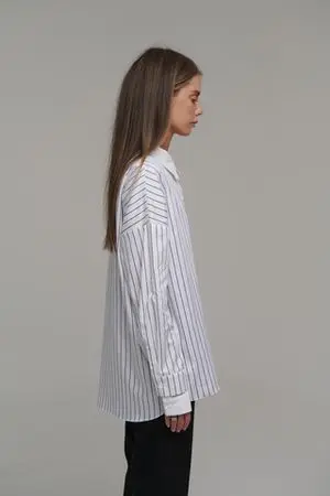 Рубашка с двойными манжетами, белый (принт: полоска)