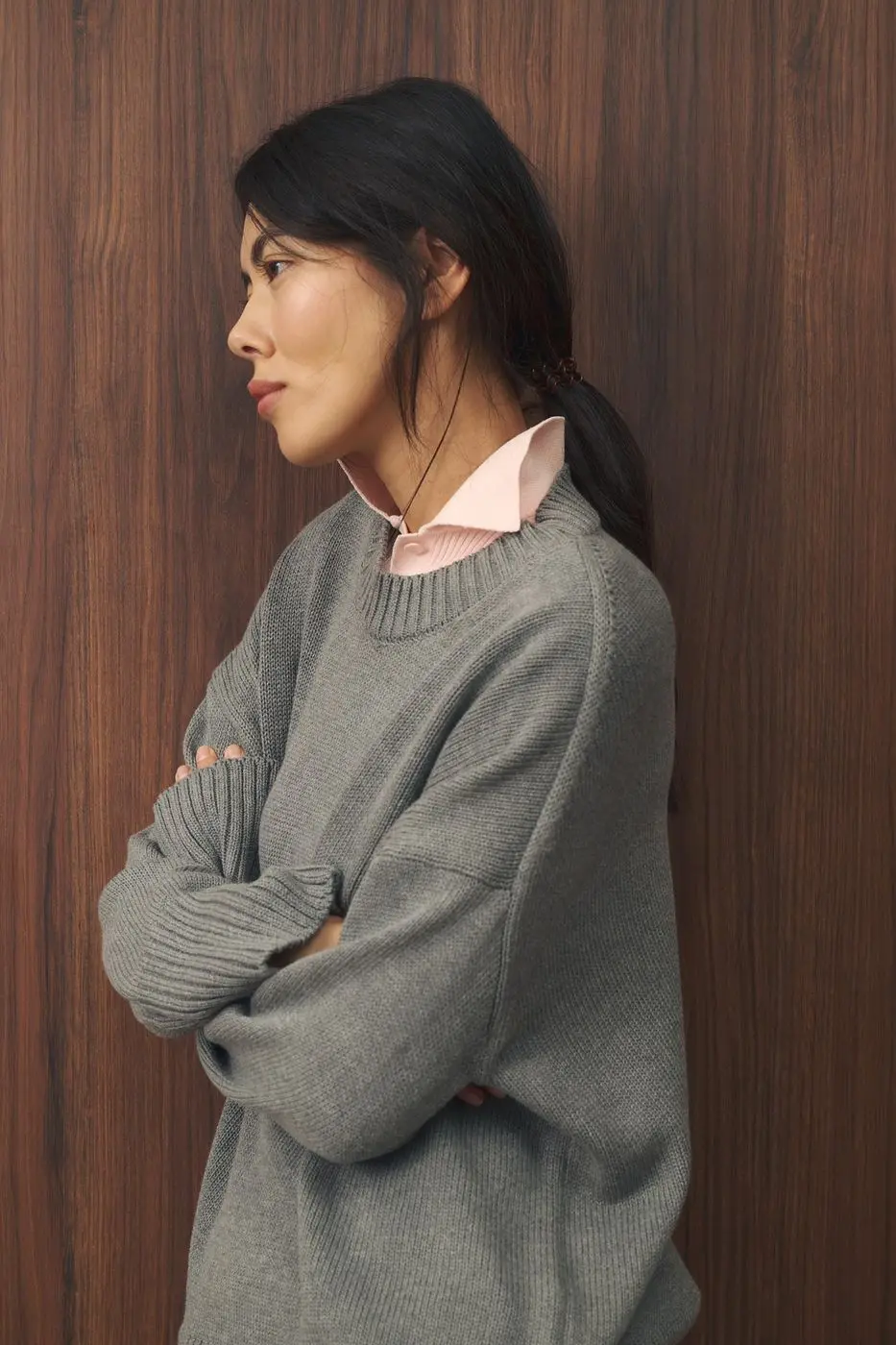 Джемпер объемный прямого кроя, серый