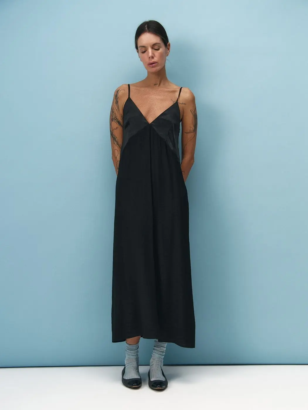 Комбинация с шелковым лифом, черный