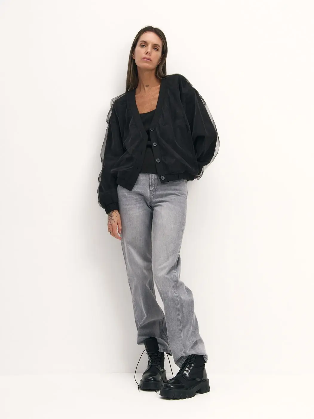 Бомбер с сеткой, черный