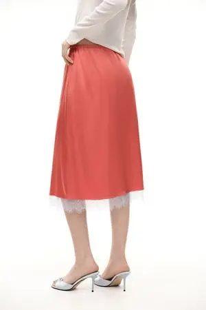 Юбка миди с кружевом (Sunday Skirt), коралловая Юбка миди с кружевом (Sunday Skirt), коралловая