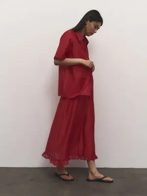 Юбка из органзы с рюшем, красный Юбка из органзы с рюшем, красный