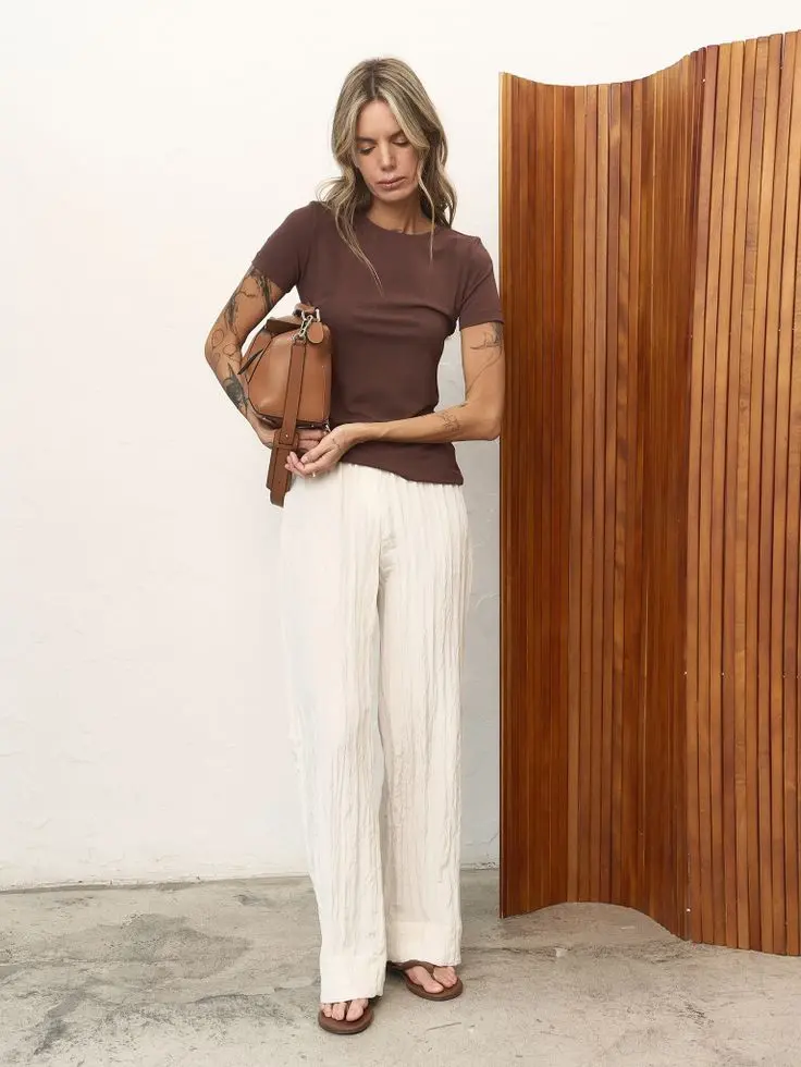 Брюки фактурные, молочный