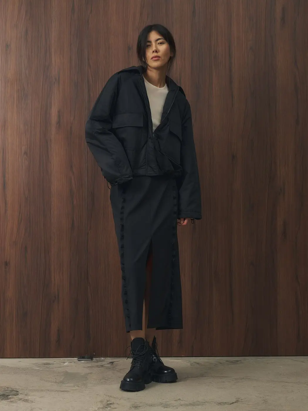 Юбка миди с рюшами, черный