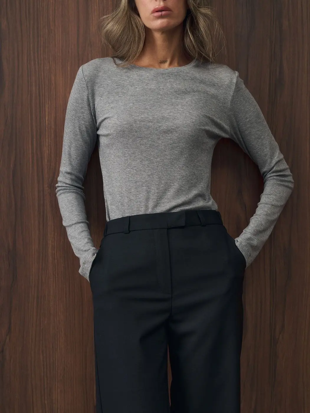 Лонгслив с шерстью, серый меланж