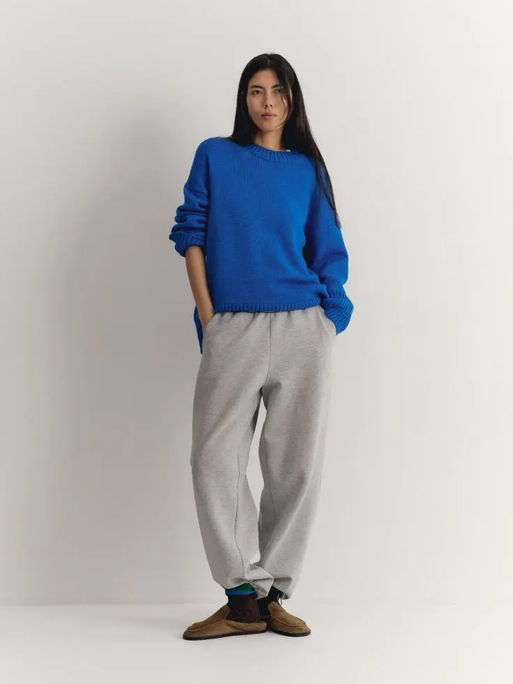 Джемпер объемный прямого кроя, синий