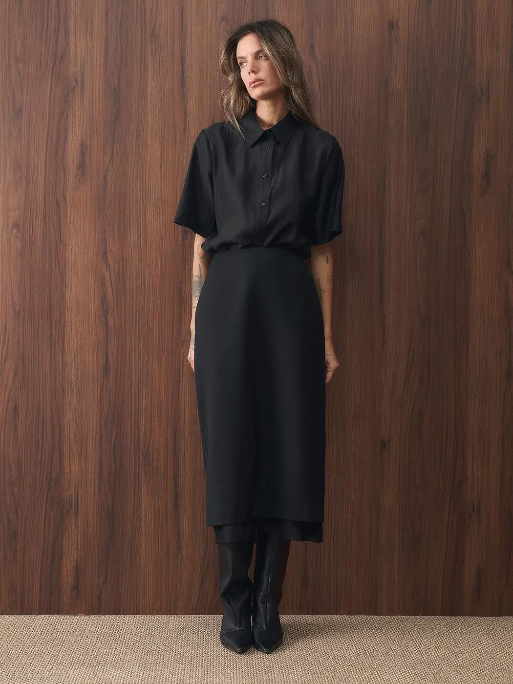 Юбка миди с органзой, черный