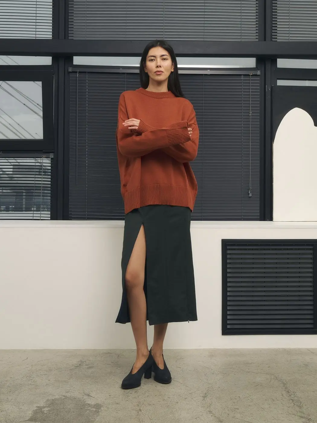 Юбка миди с молниями, хаки (принт: Гусиная лапка)