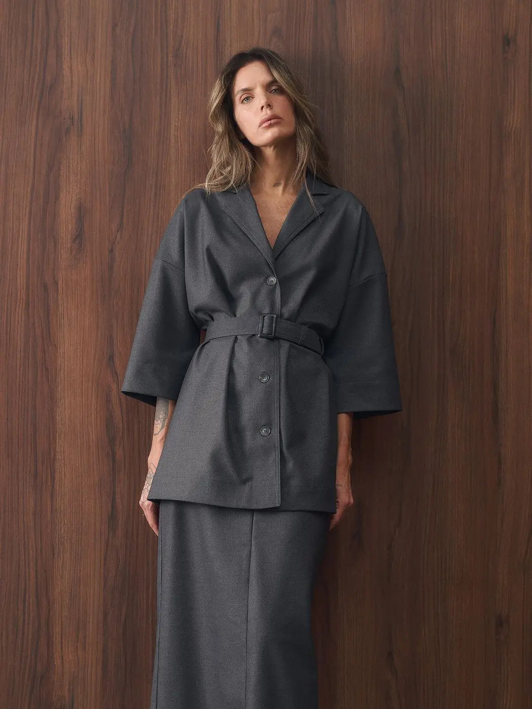 Рубашка с поясом, графитовый