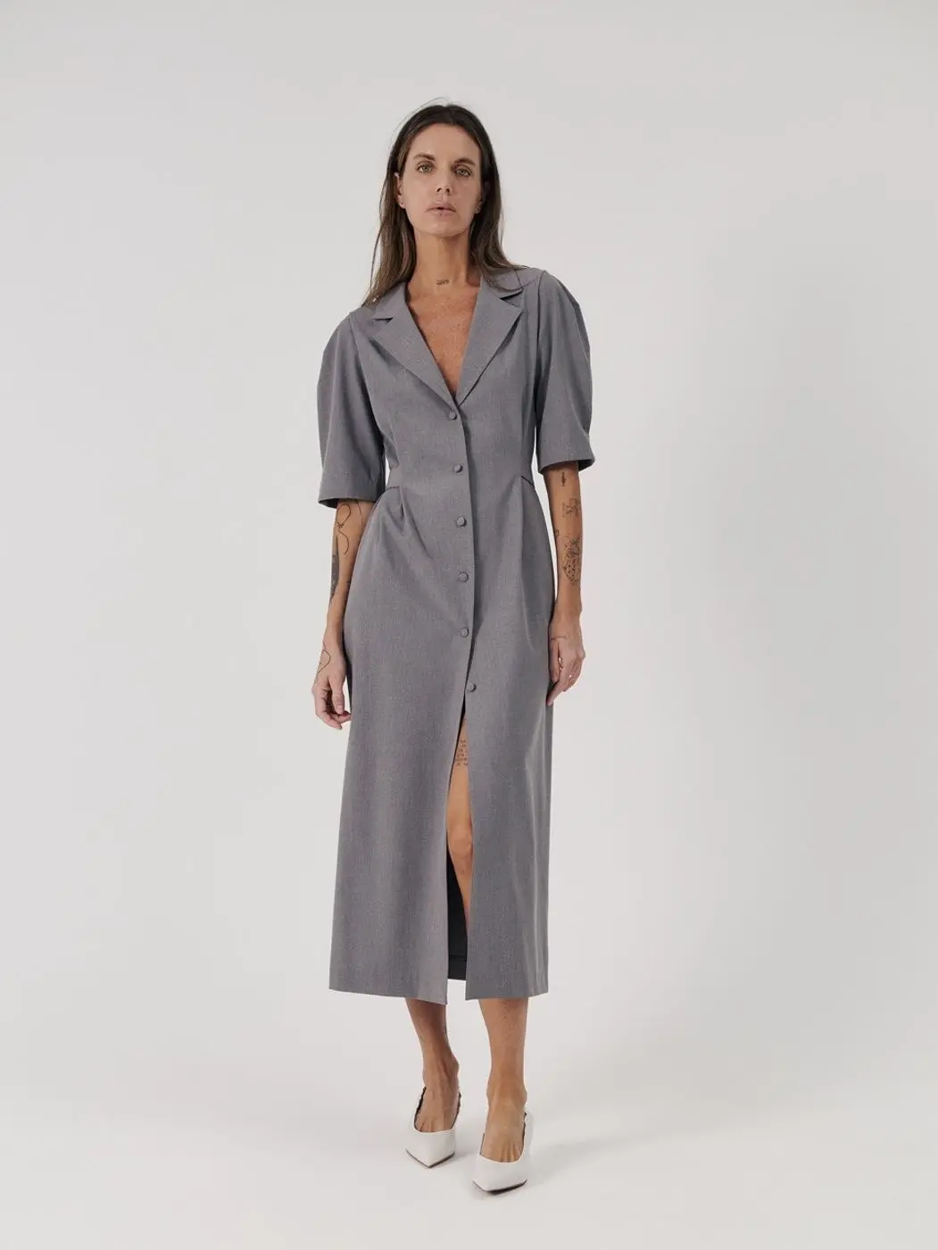 Платье миди с английским воротником, серый