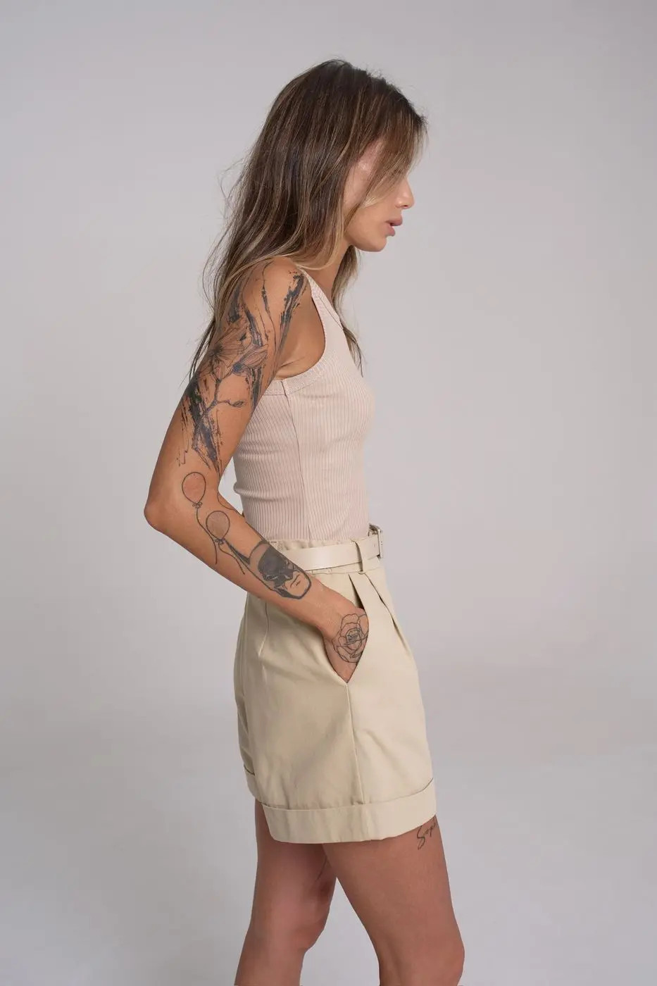 Майка в рубчик, бежевый