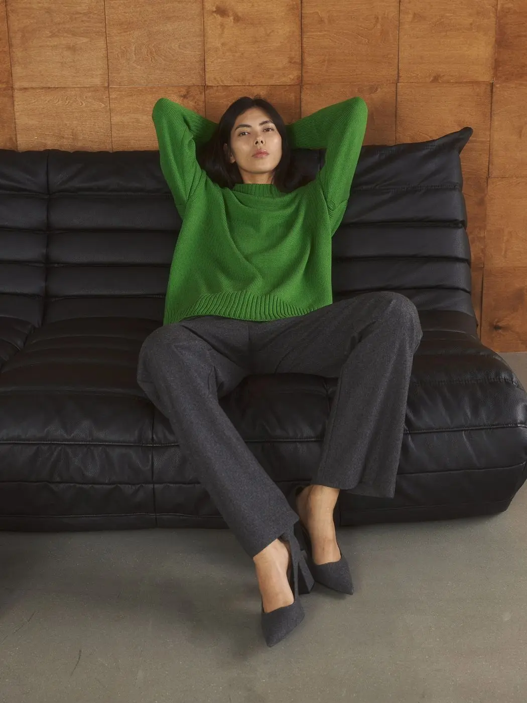 Брюки на резинке из шерсти, графитовый