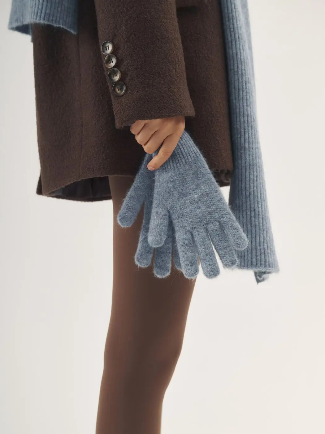 Перчатки с мохером, серо-голубой