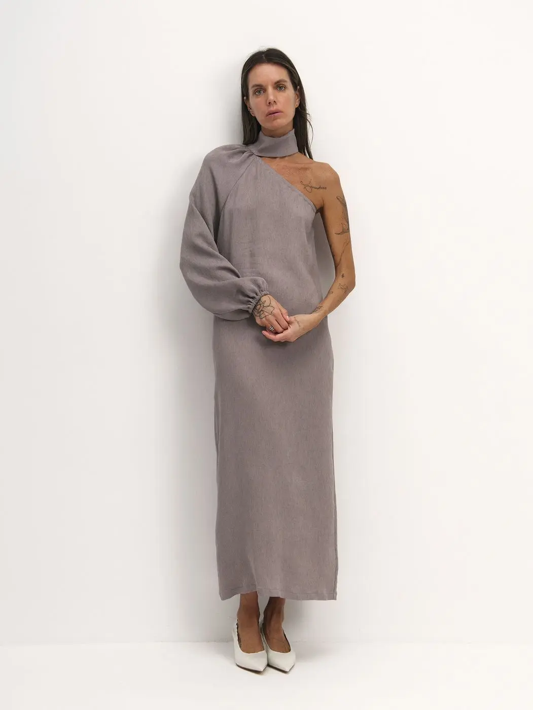 Платье на одно плечо, лавандовый