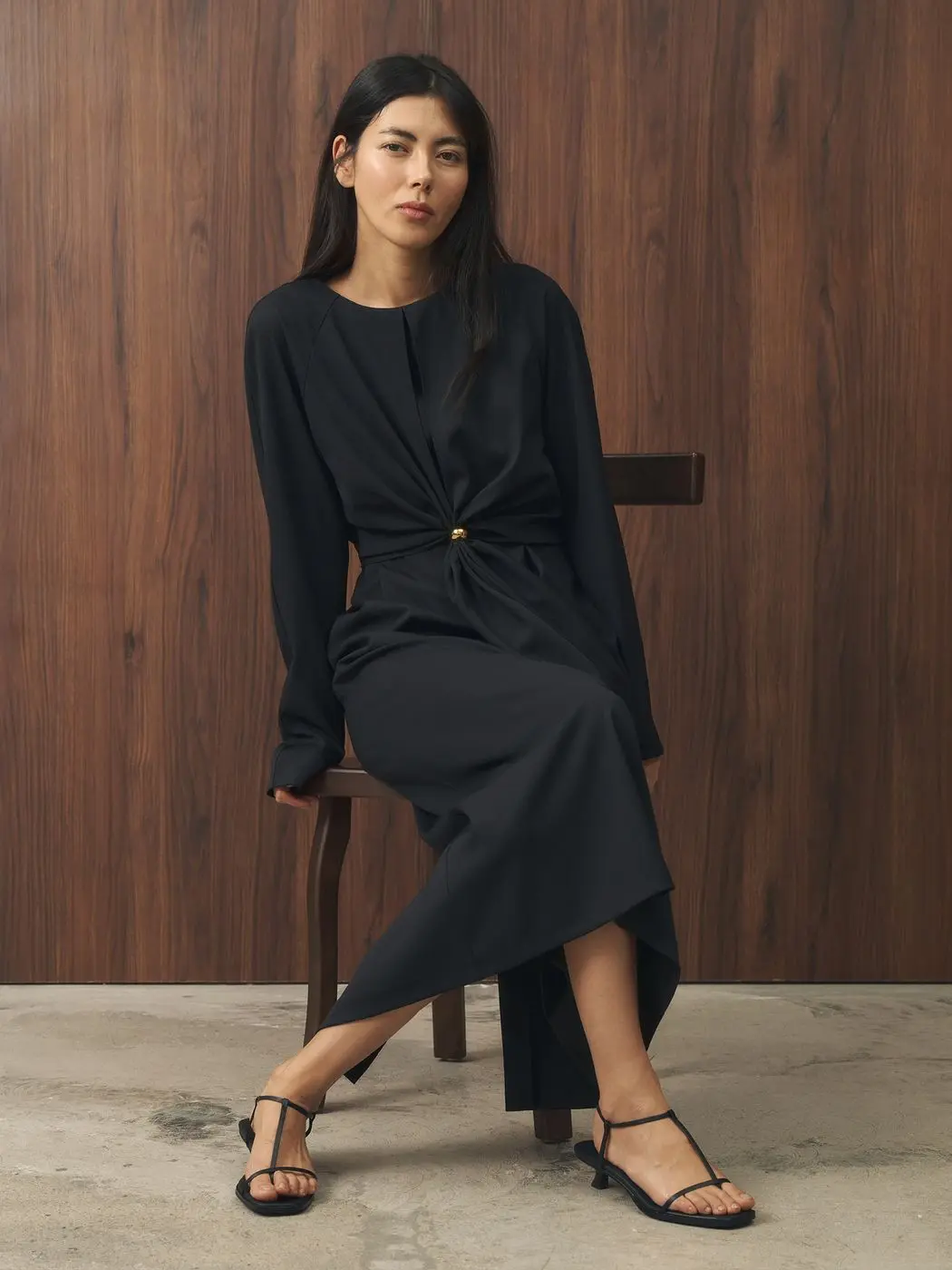 Платье миди с завязками на талии, черный