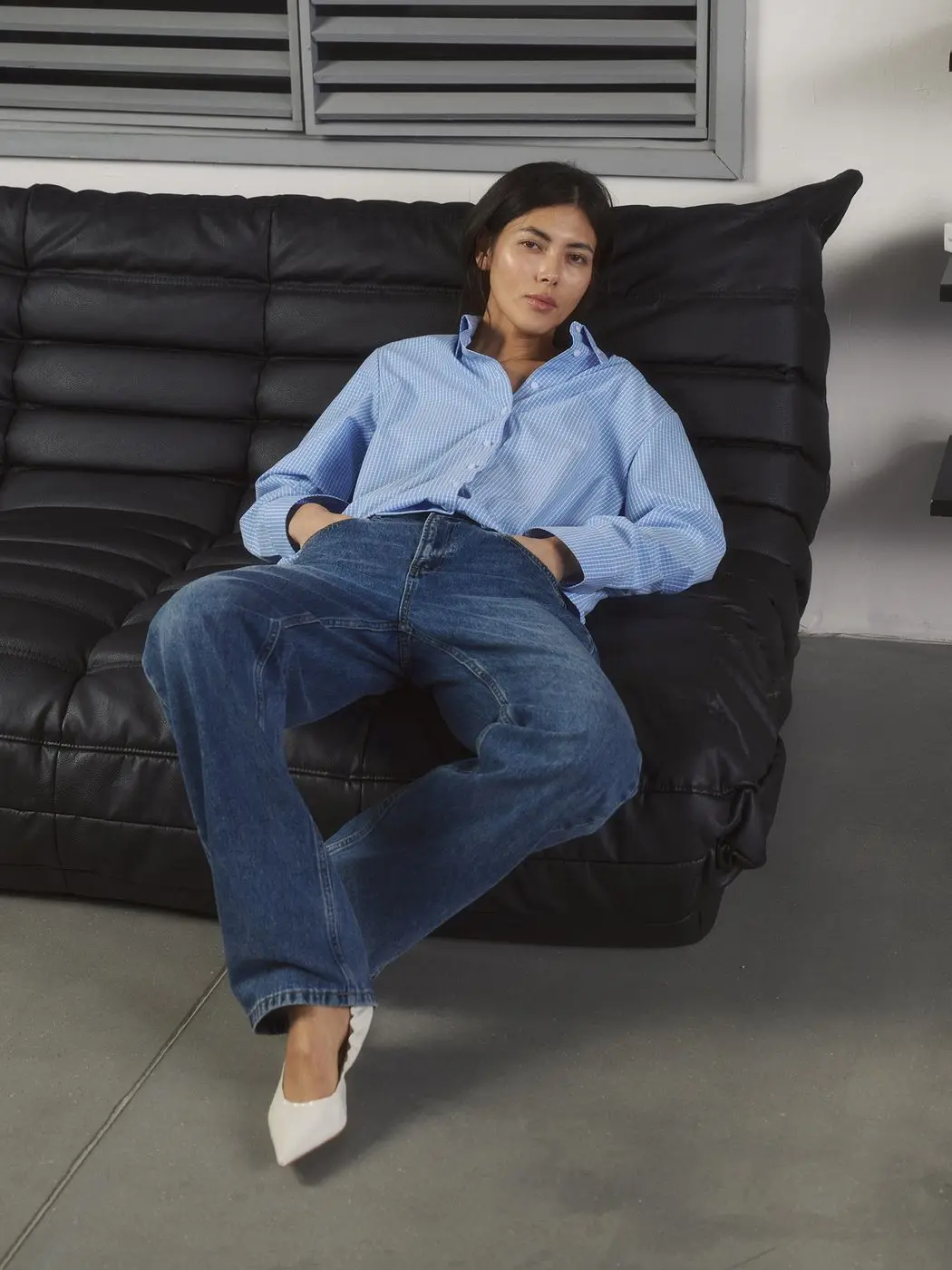 Рубашка в клетку прямого кроя, голубой