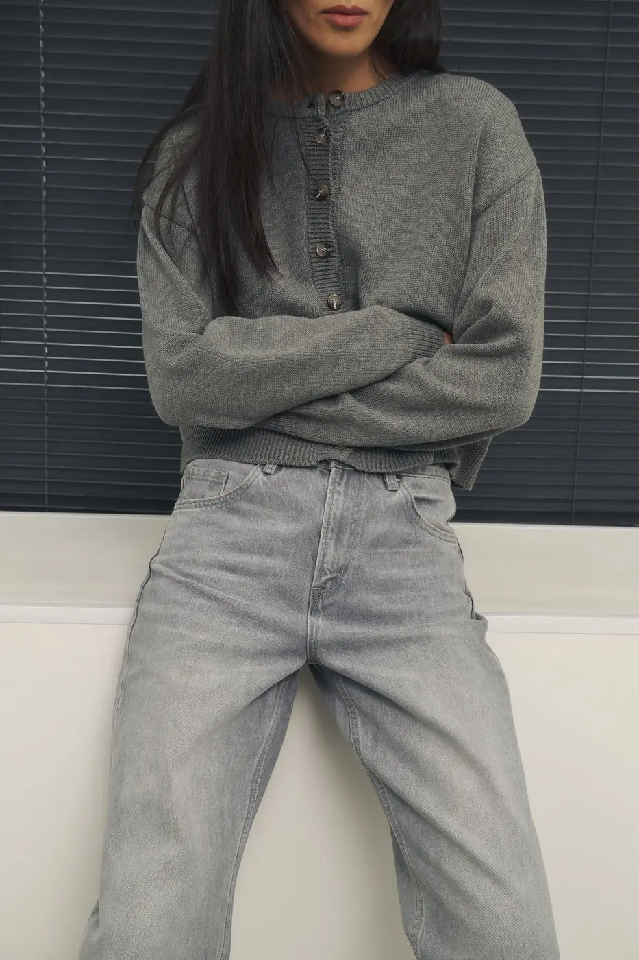 Кардиган укороченный, серый