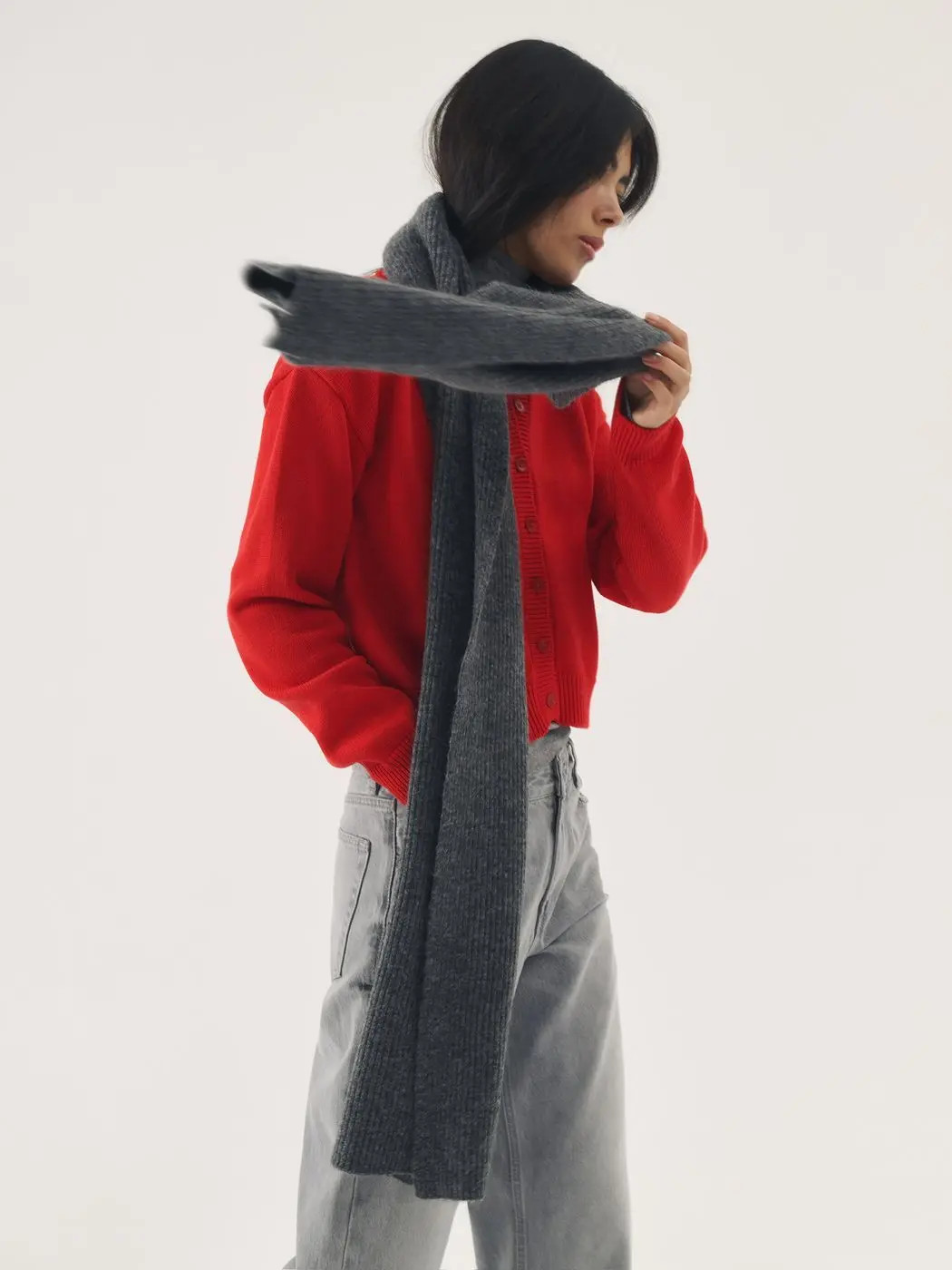 Шарф с мохером, графитовый