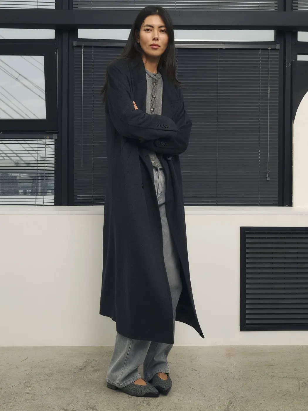 Пальто макси двубортное, графитовый