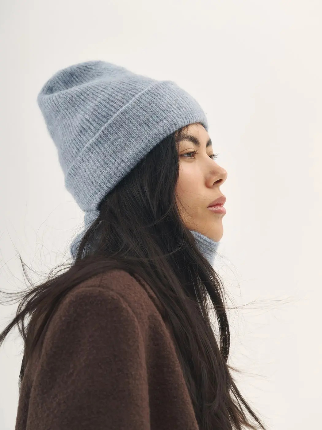 Шапка с мохером, серо-голубой