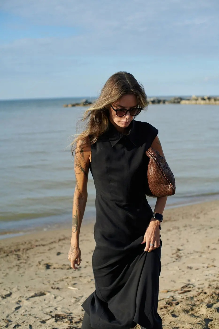 Платье миди с молнией на груди, черный