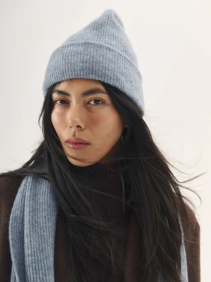 Шапка с мохером, серо-голубой