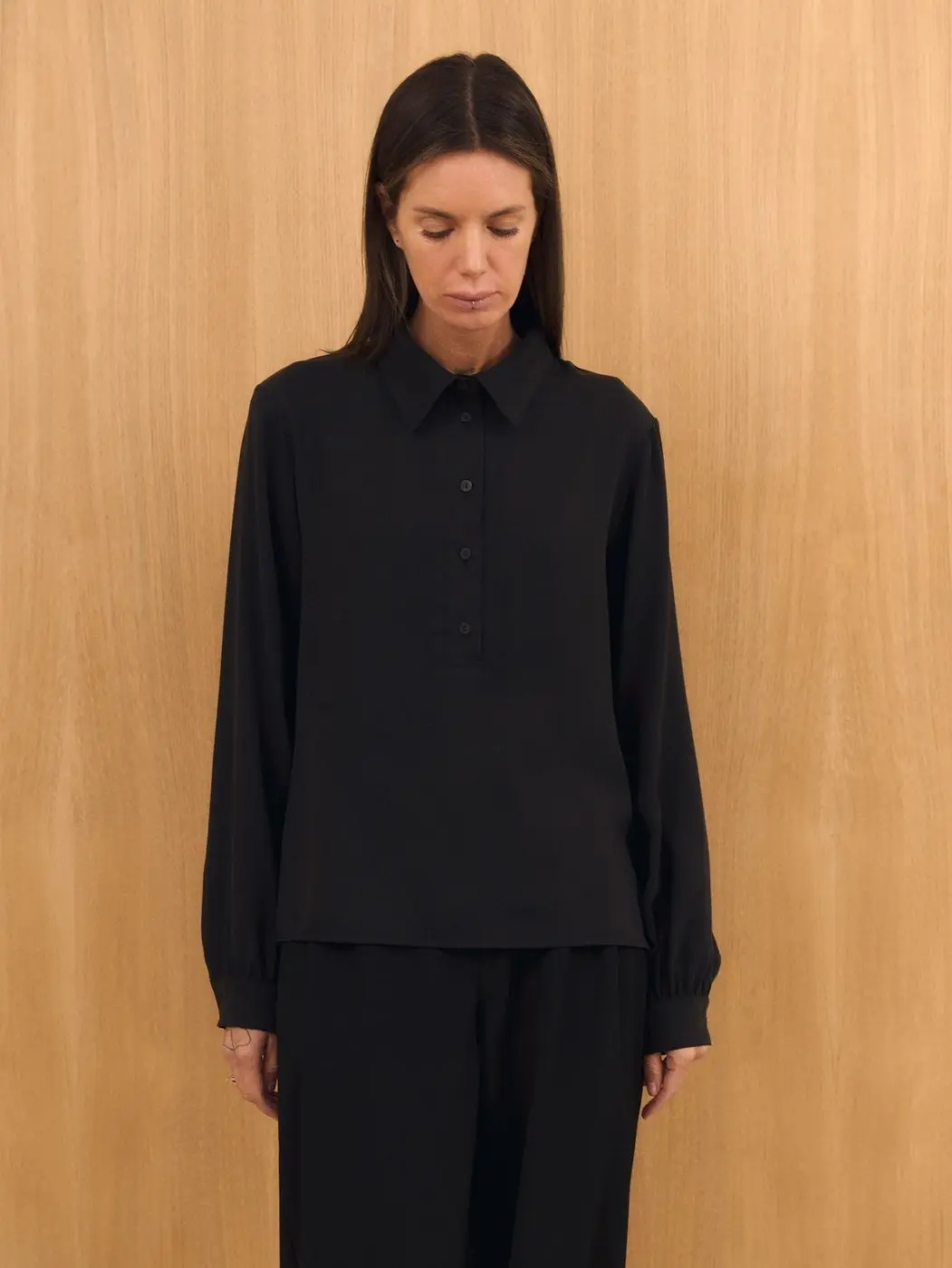Рубашка с застежкой-поло, черный