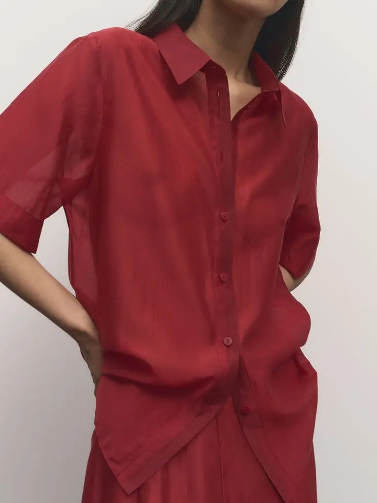 Рубашка объемного кроя из органзы, красный