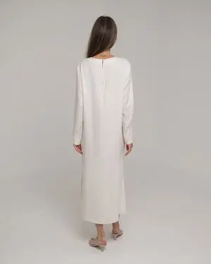 Платье с контрастной отстрочкой, молочный