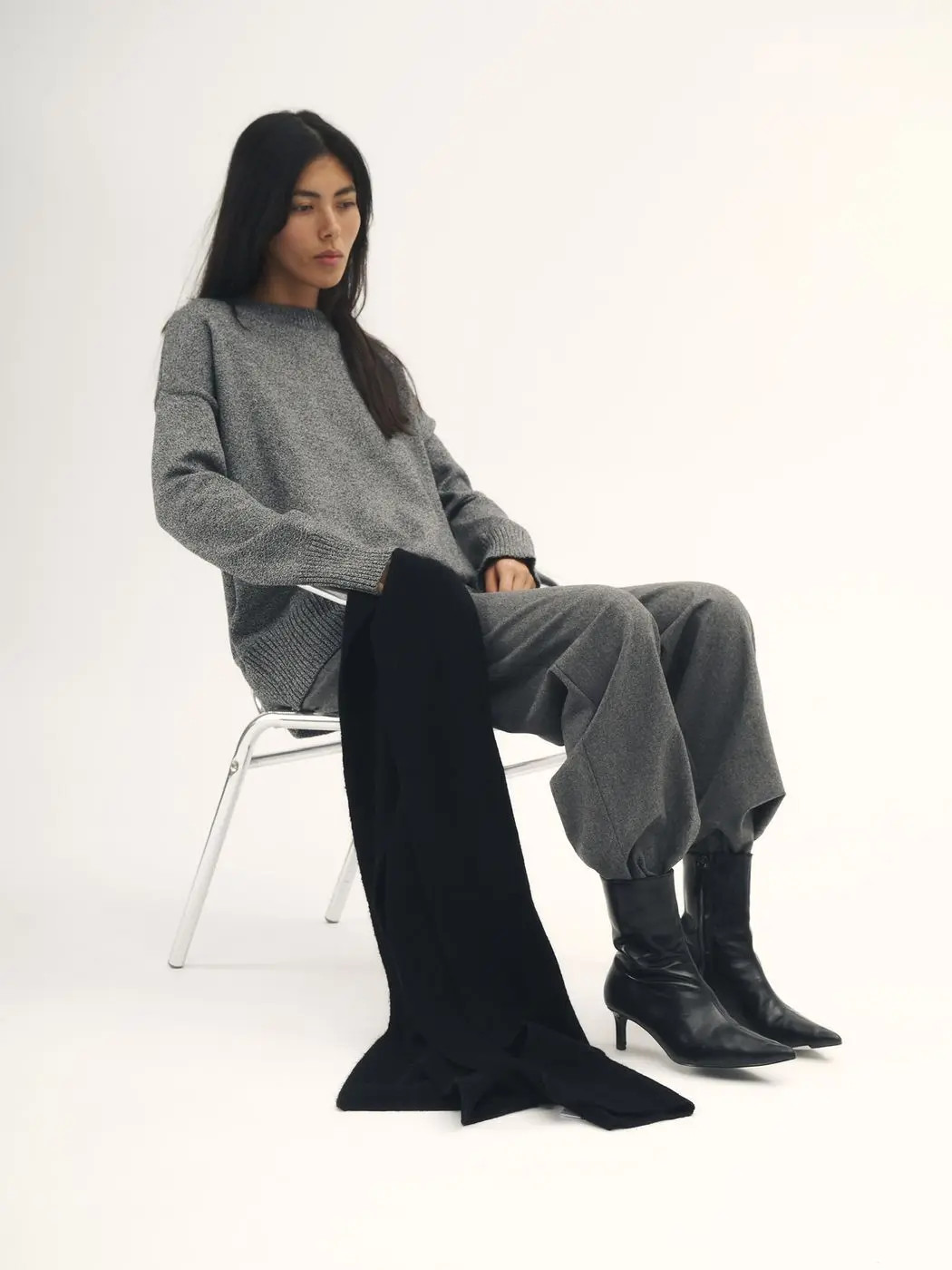 Шарф с мохером, черный