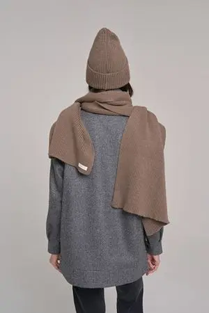 Комплект объемной вязки с шерстью: шапка+шарф, шоколадный