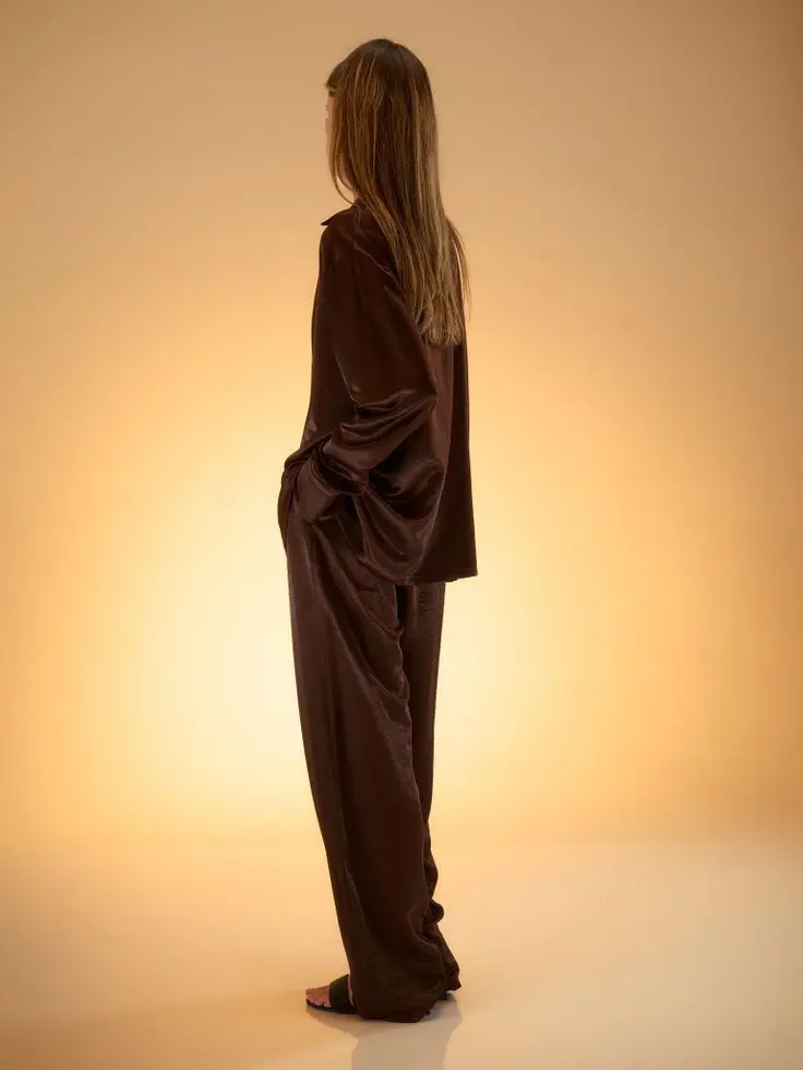 Брюки из вискозы свободного кроя, шоколадный