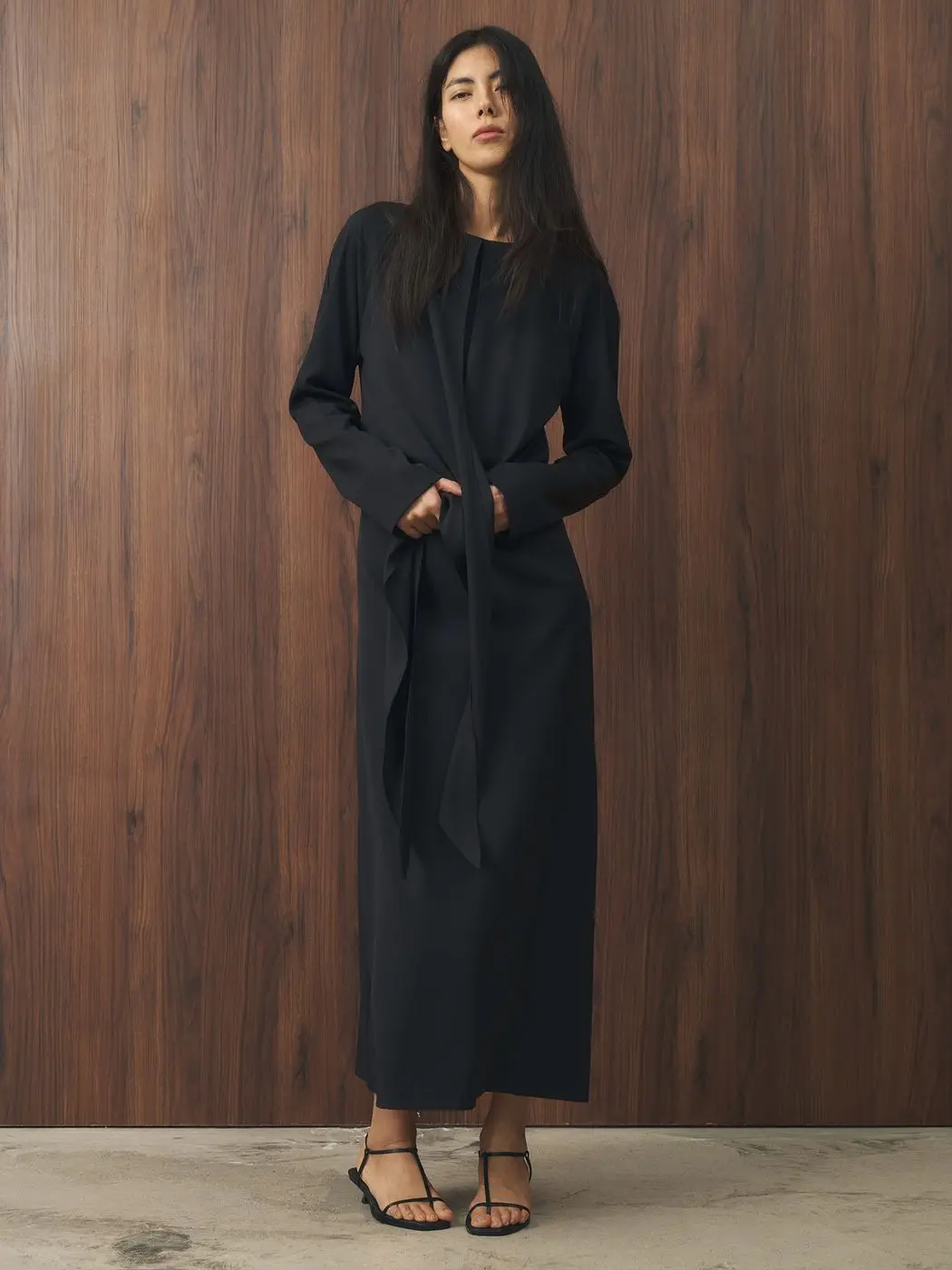 Платье миди с завязками на талии, черный