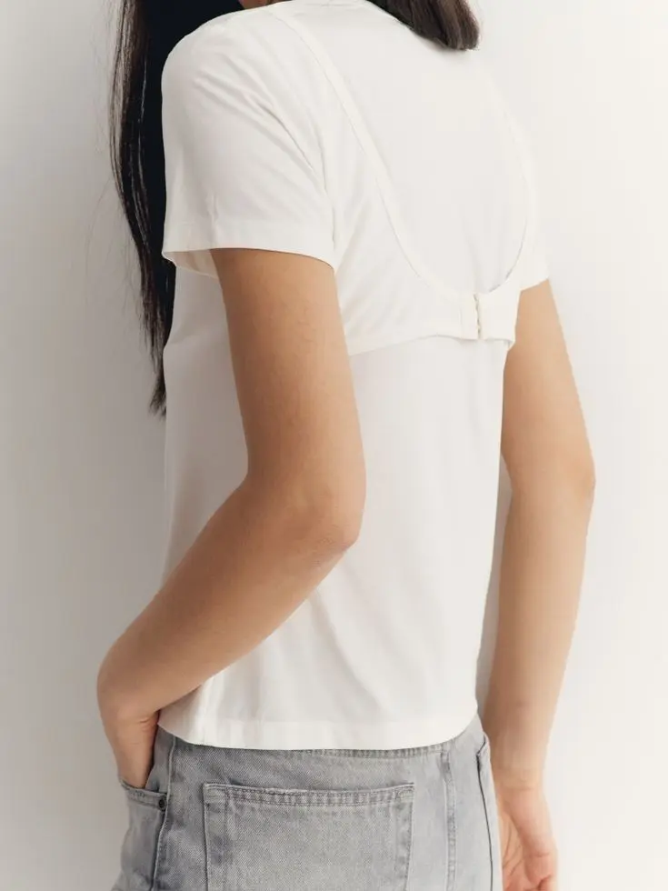 Футболка с лифом, молочный