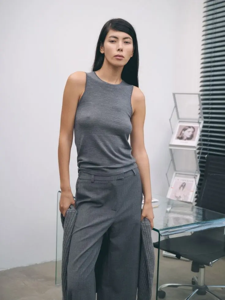 Топ из тонкой шерсти, графитовый меланж