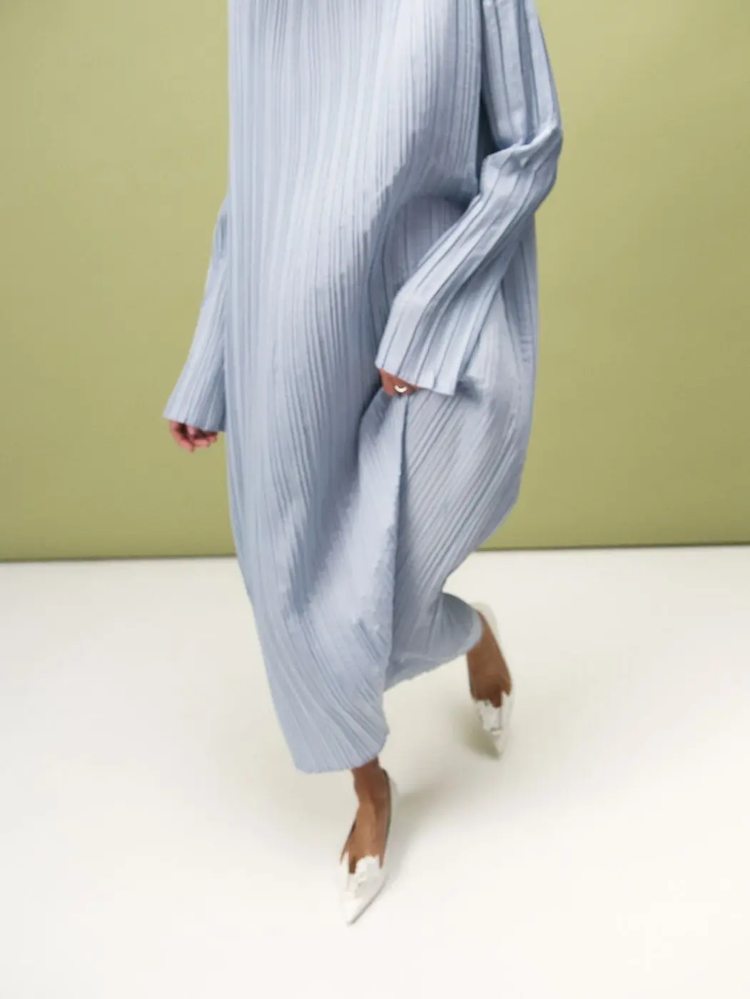 Платье гофре макси, голубой