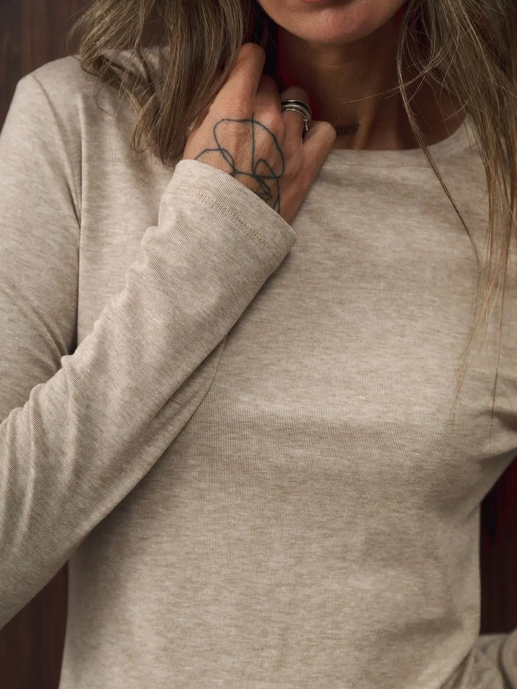 Лонгслив с шерстью, бежевый меланж