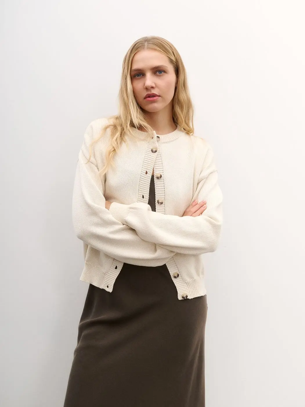 Кардиган укороченный, светло-бежевый